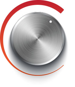 silver volume knob. orange volume indicator line around it forms a C